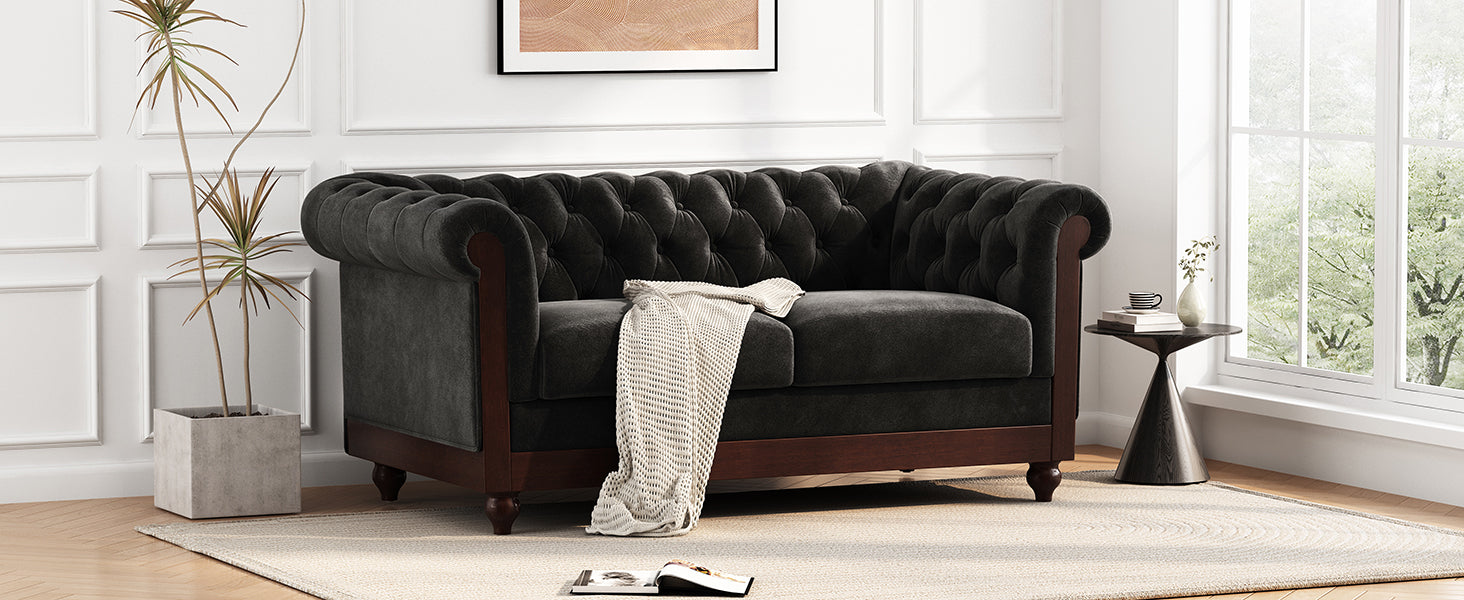 Velvet Rolled Arm Chesterfield Loveseat