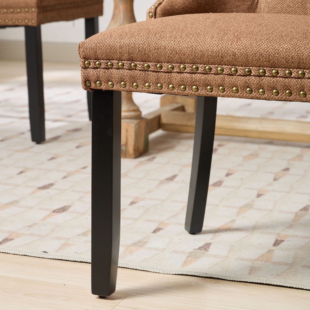 Rosewick Modern Tufted Linen Nailhead Trim Solid Wood Upholstered Dining Chair with Black Legs, Set of 2