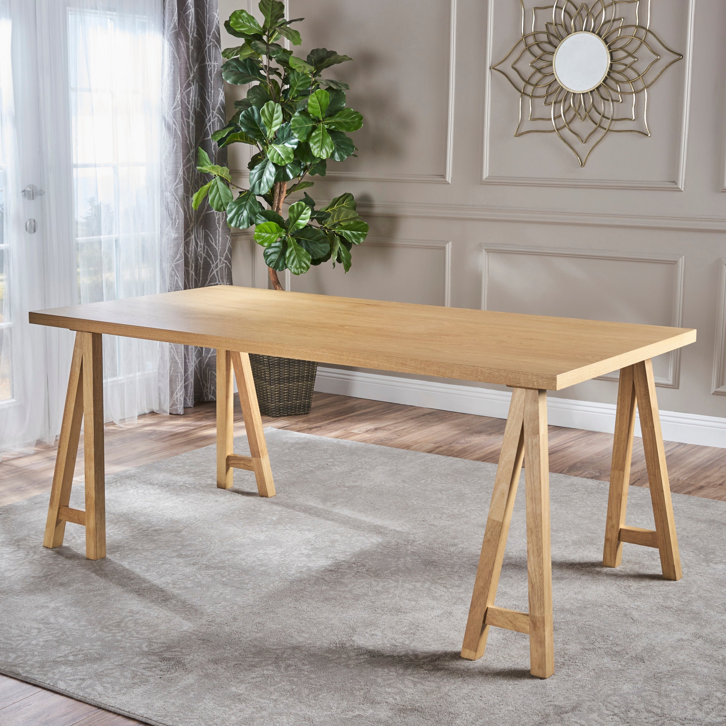 Solid Wood Sawhorse Dining Table