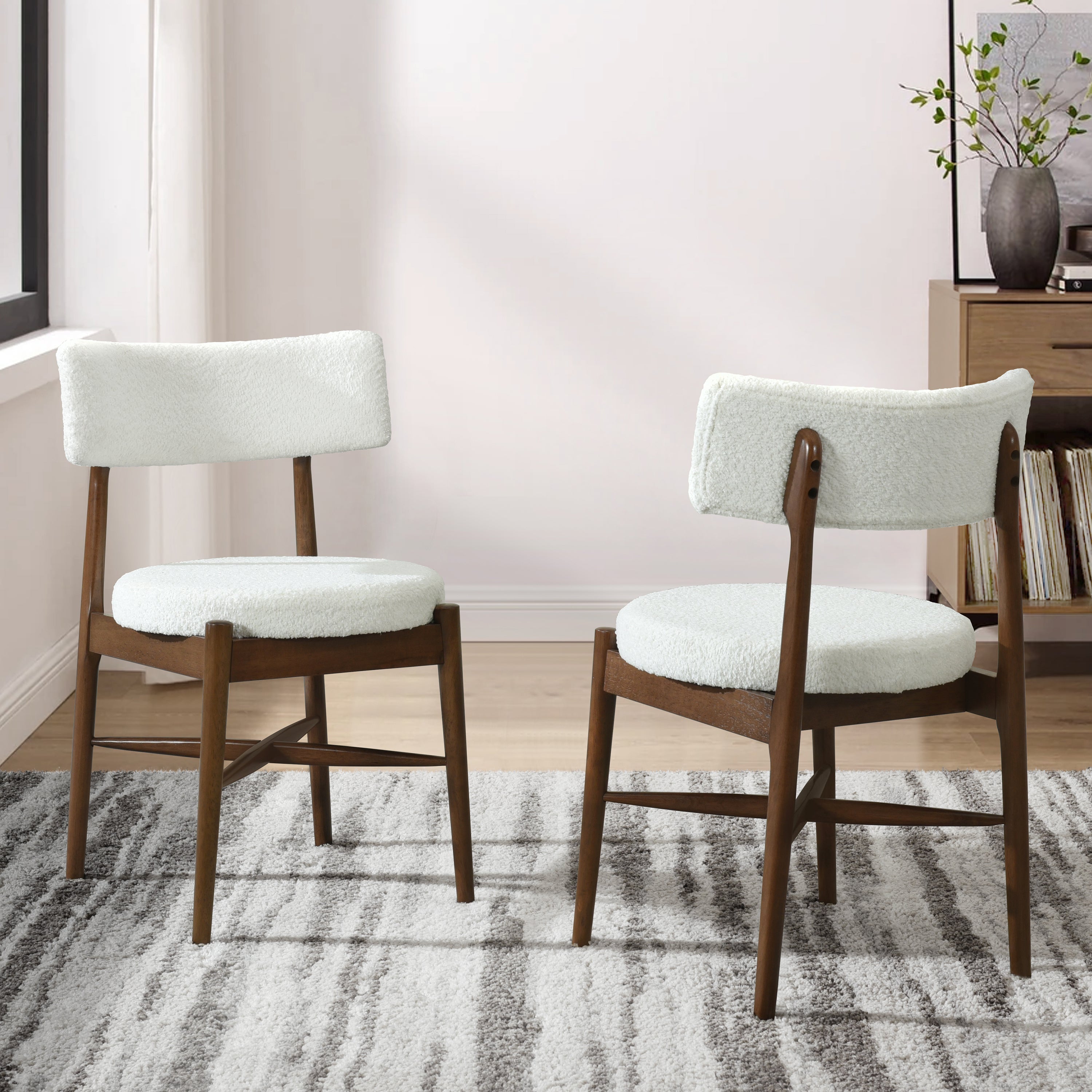 Harveston Mid Century Modern Boucle Upholstered Dining Chairs, Set of 2