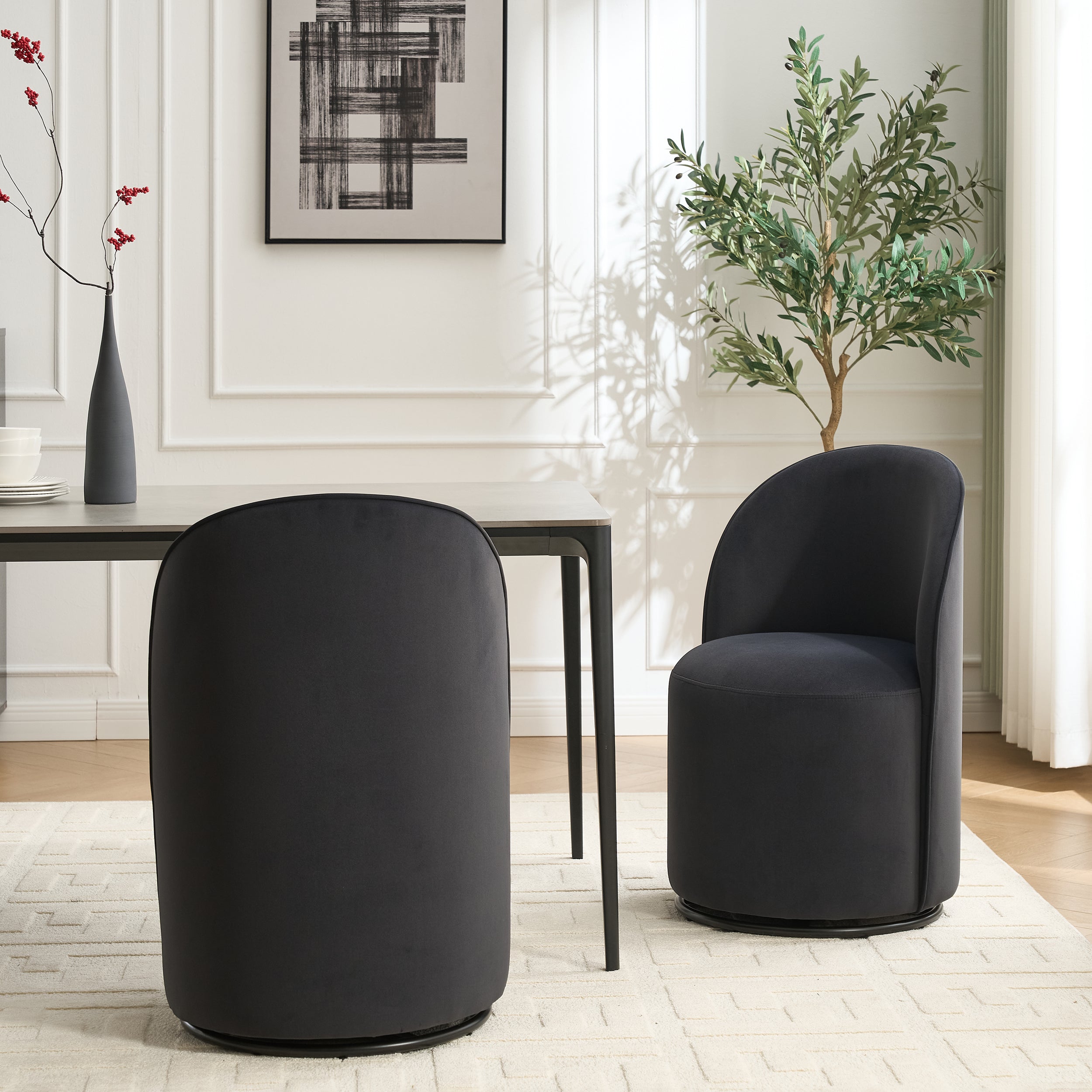 Ashcombe Mid Century Modern Round Velvet Dining Chair