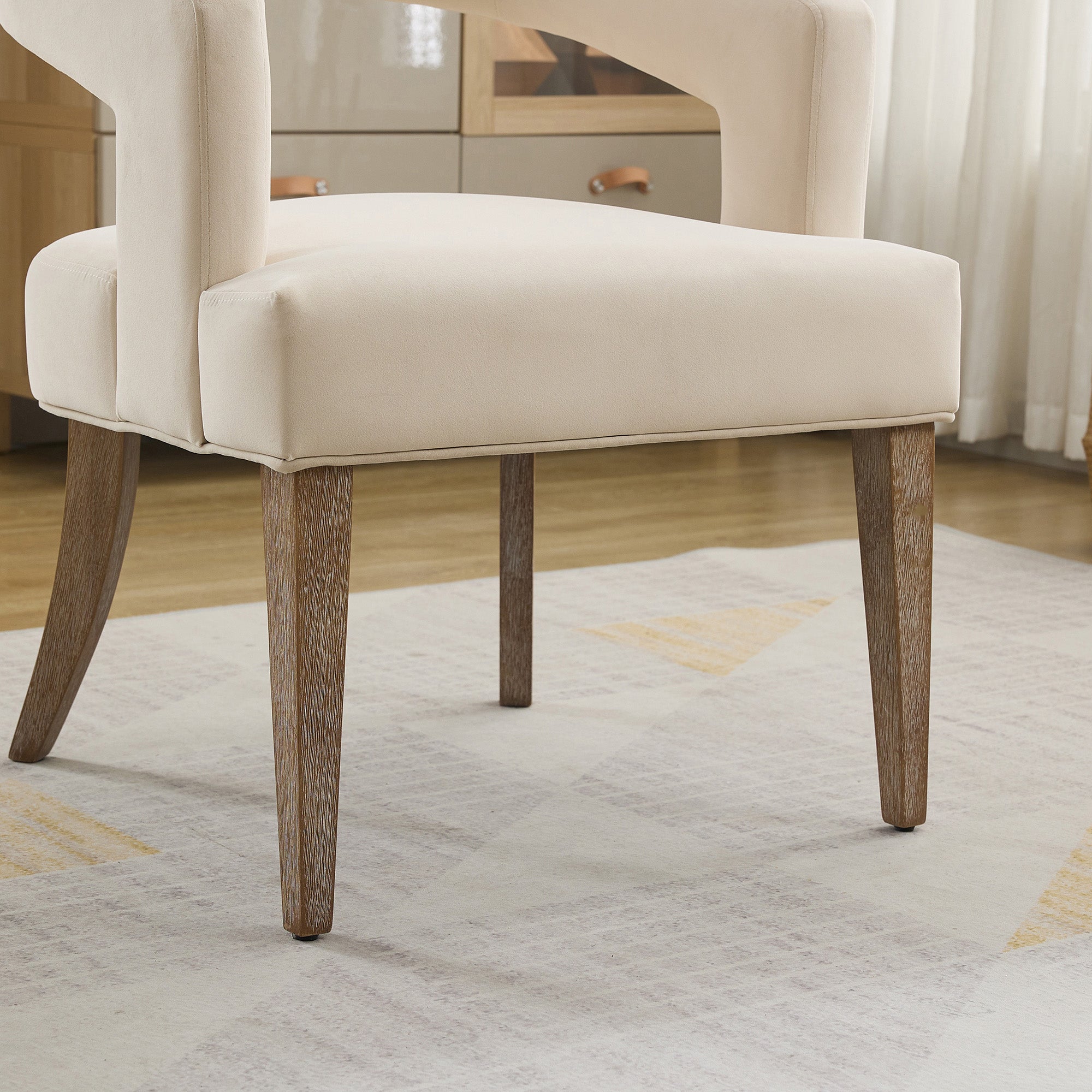 Velvet Open Back Barrel Upholstered Accent Chair with Weathered Solid Wood Legs