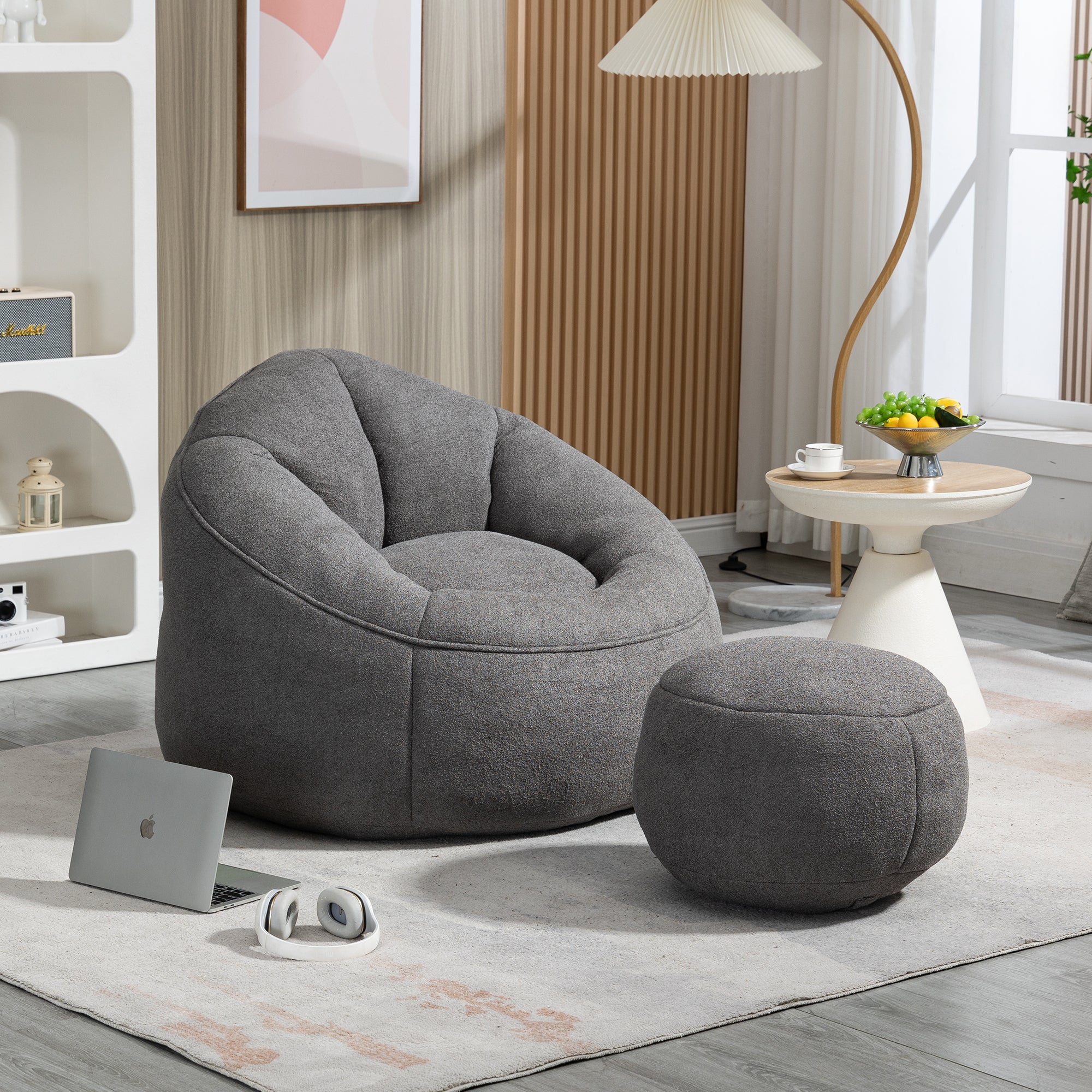Bean Bag Sofa Chair with High-Pressure Foam and Footrest