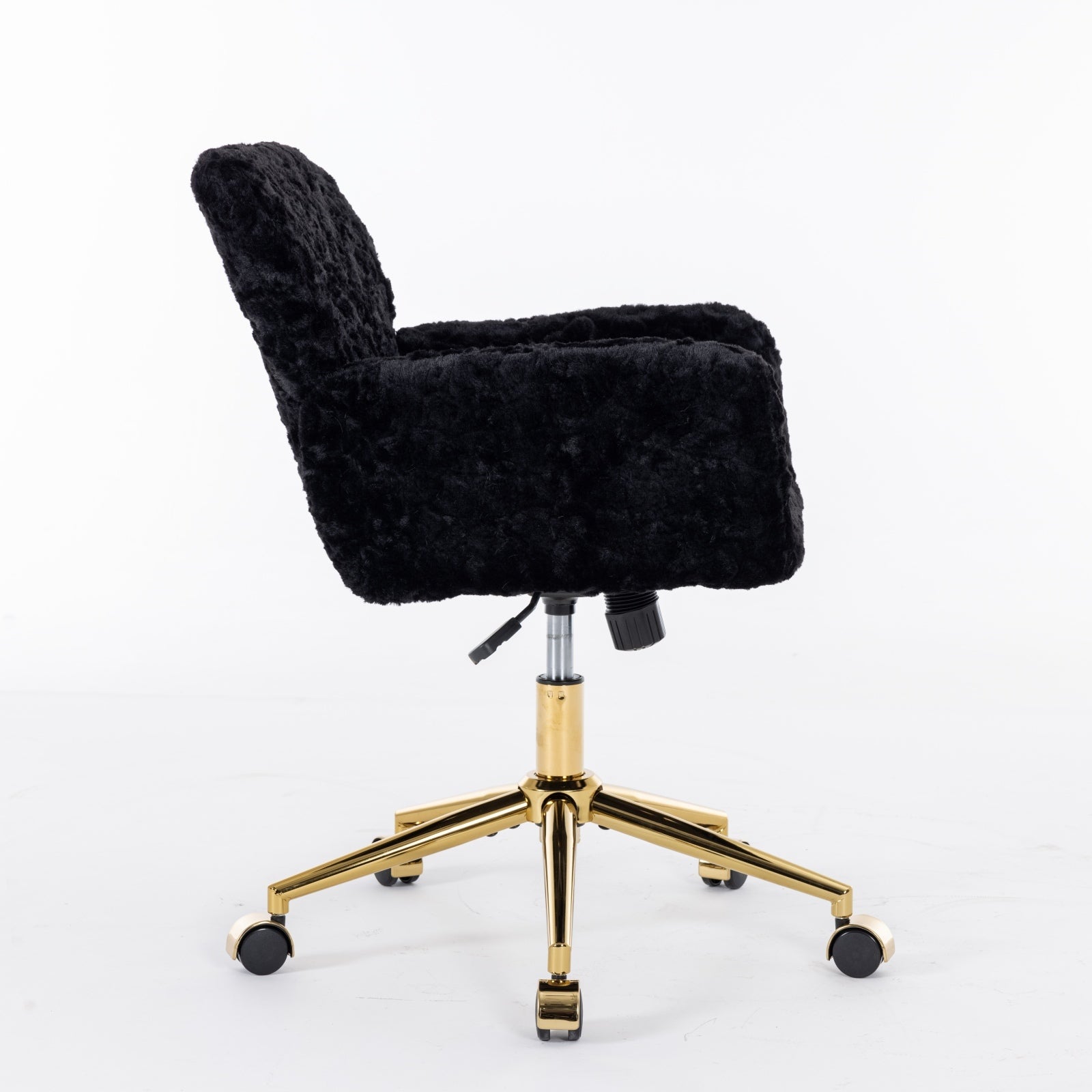 Faux Rabbit Hair Office Chair with Golden Metal Base, Adjustable Swivel