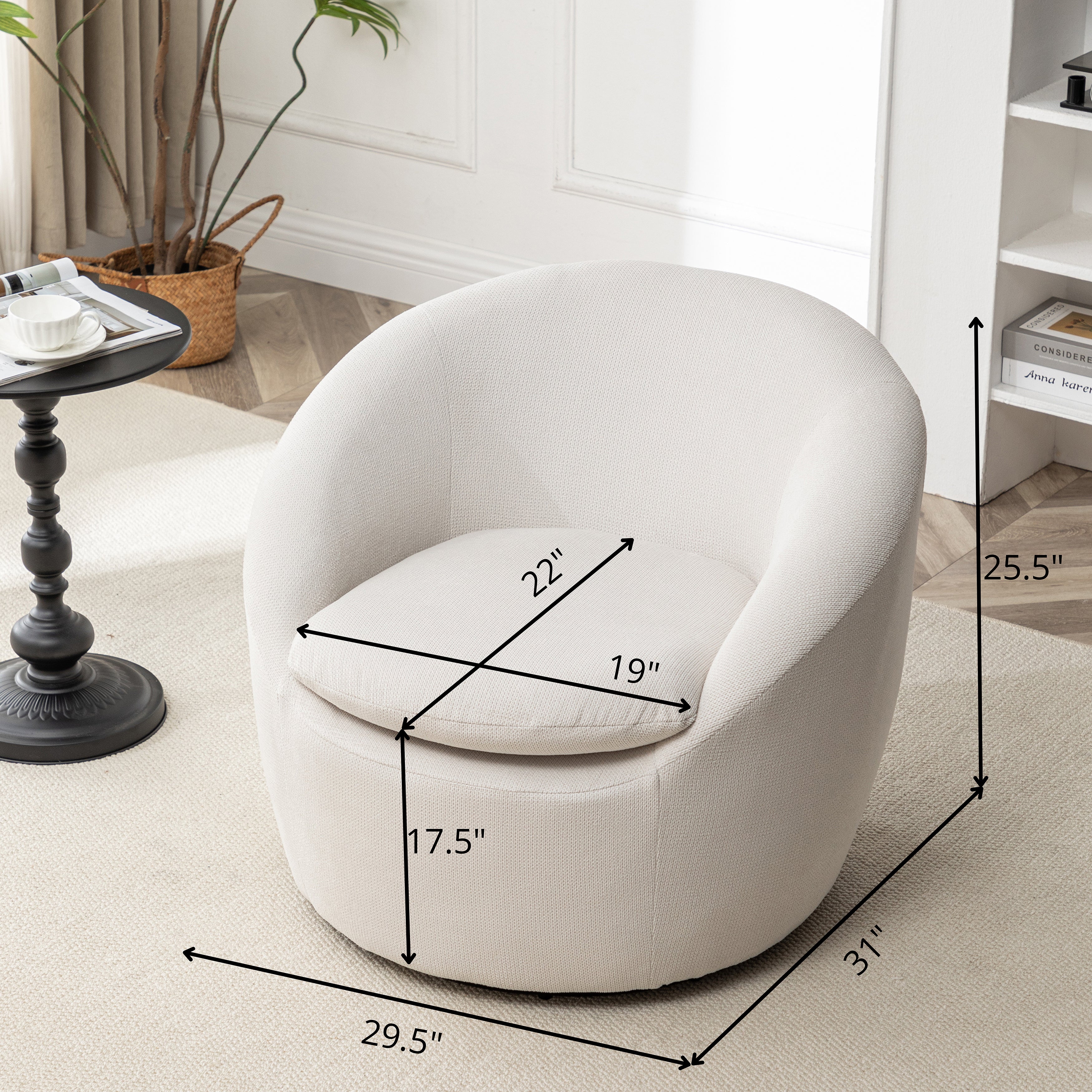 Winnie Modern Teddy Fabric Swivel Barrel Chair
