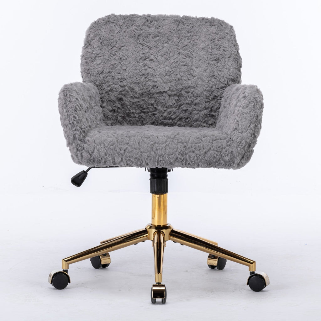 Faux Rabbit Hair Office Chair with Golden Metal Base, Adjustable Swivel