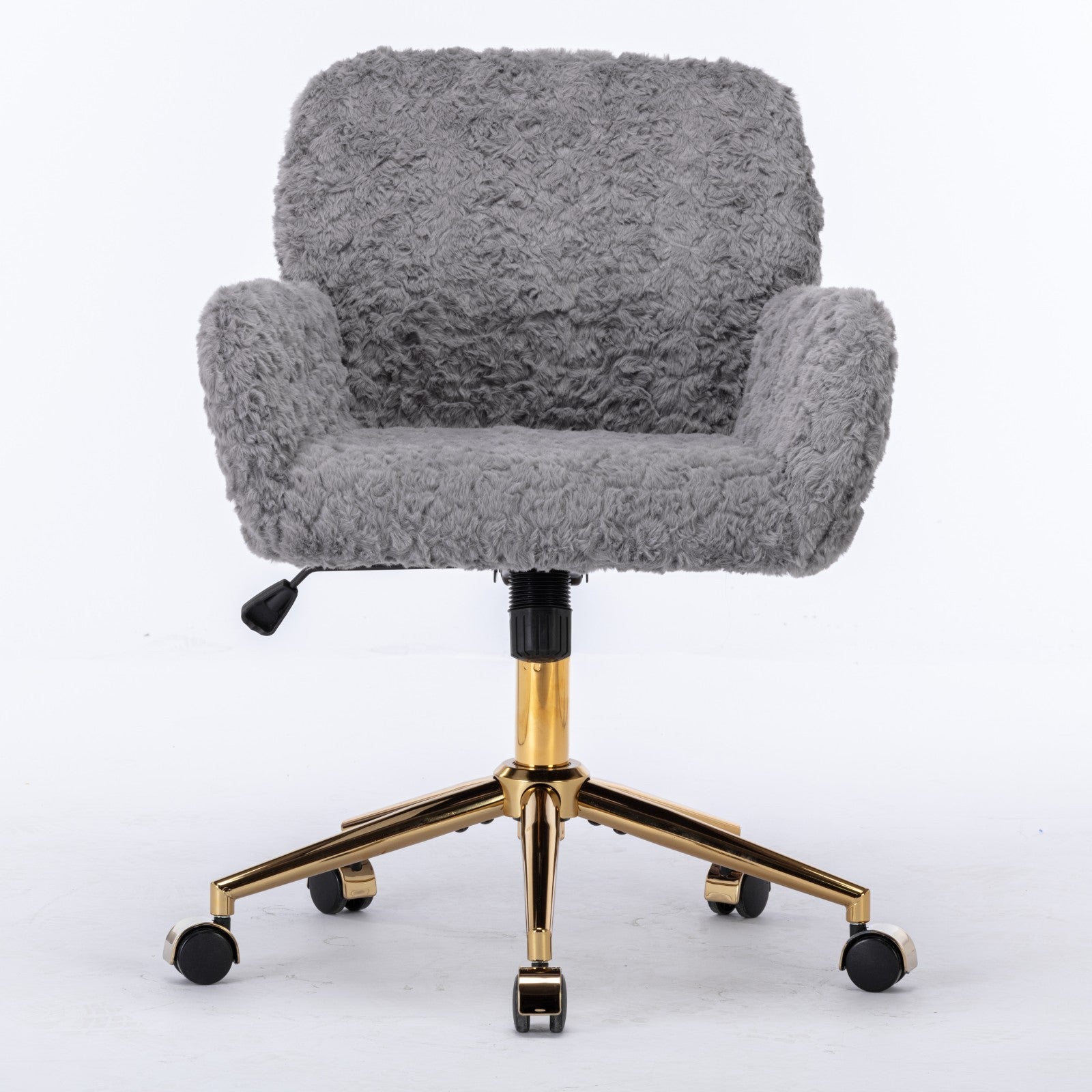 Faux Rabbit Hair Office Chair with Golden Metal Base, Adjustable Swivel