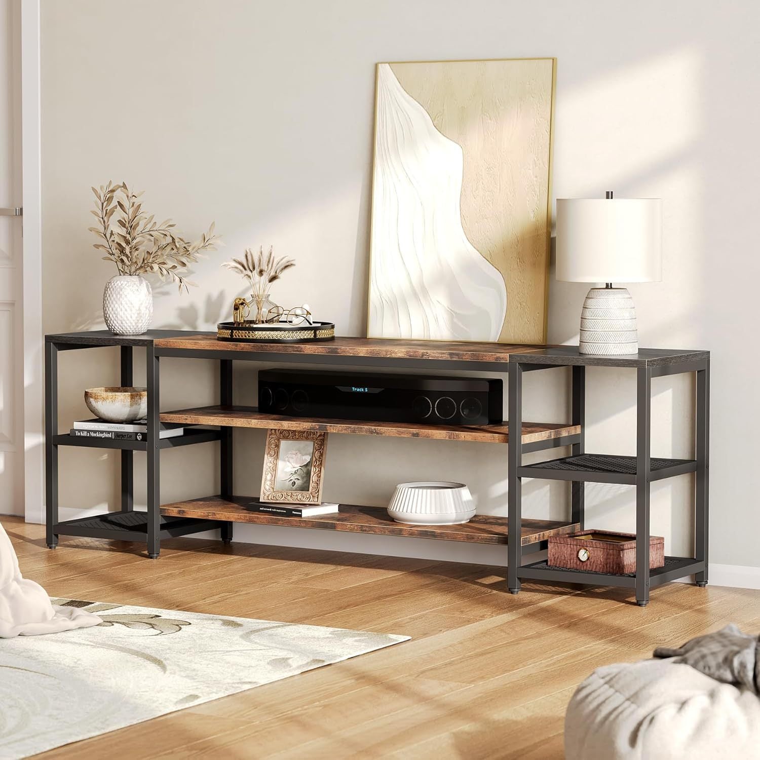 Waterford Modern Farmhouse Entertainment Center with 3-Tier Shelves