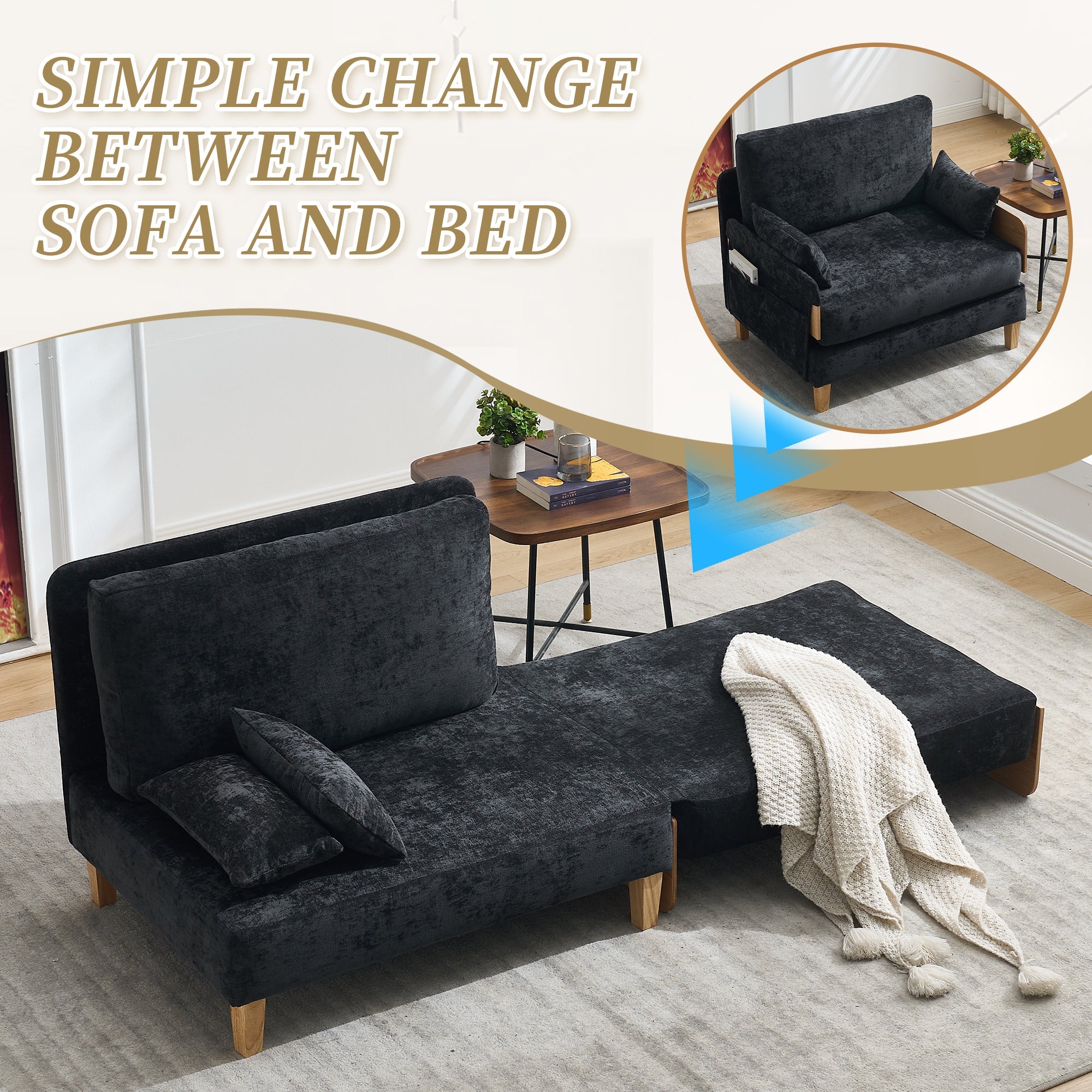 Mid-Century Modern Chenille Foldable Sofa Bed Recliner