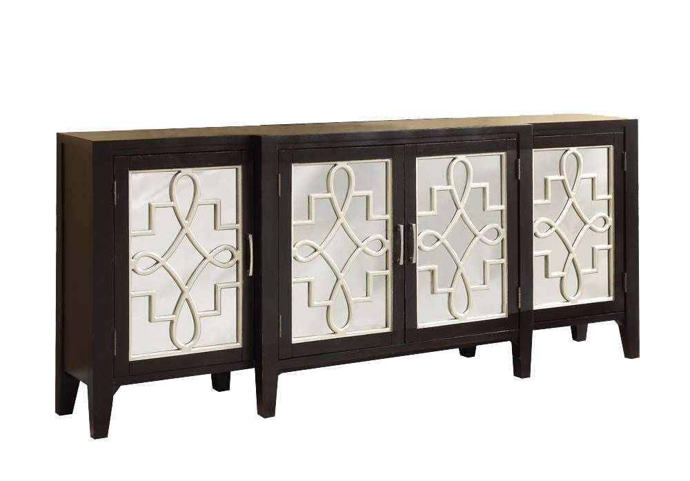 Kacia Mirrored Door Antique Finish Console Cabinet