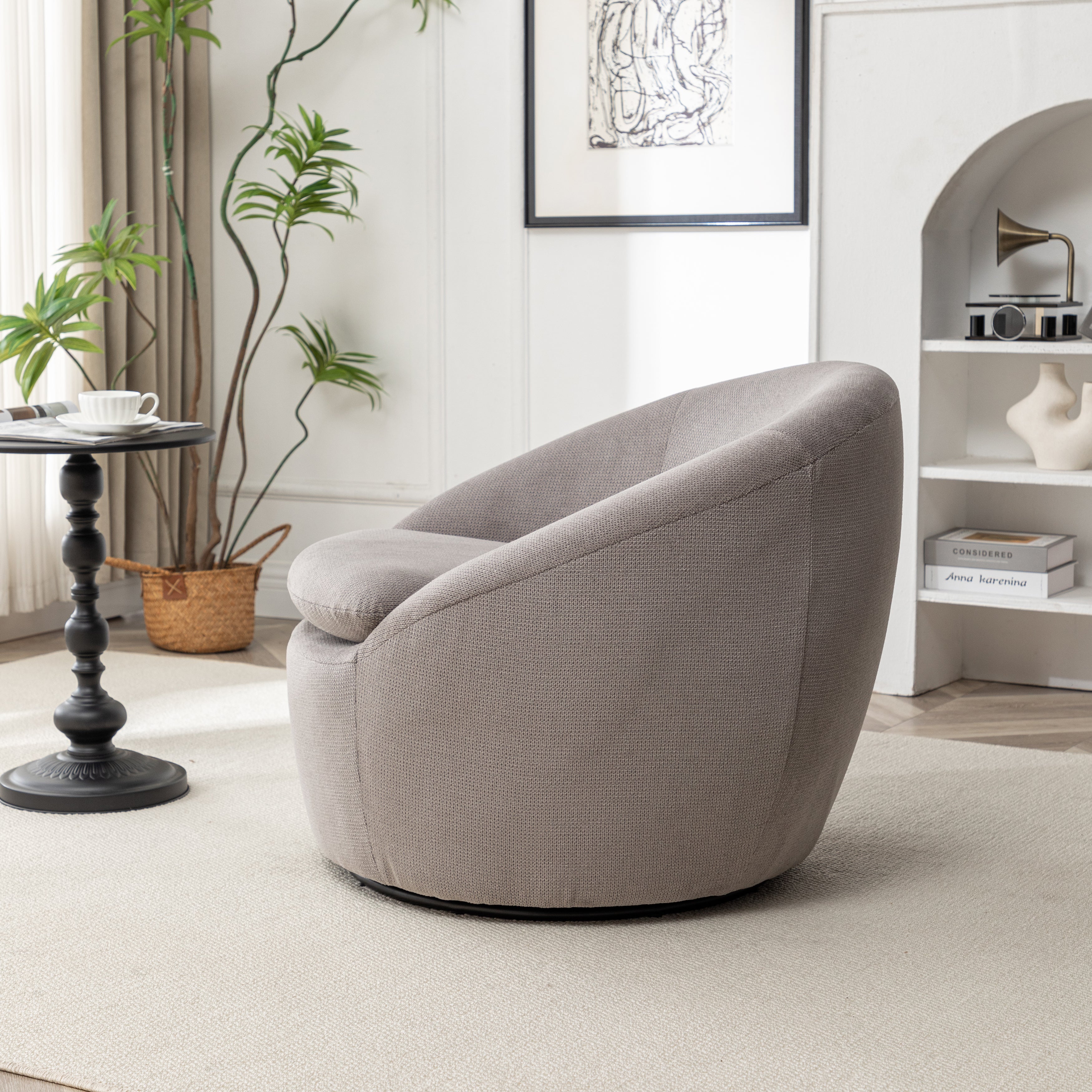Winnie Modern Teddy Fabric Swivel Barrel Chair