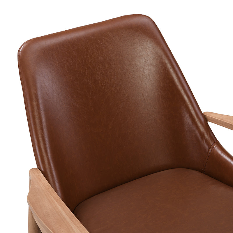 Brown Faux Leather Mid-Century Modern Armchair with Solid Wood Frame, Set of 2