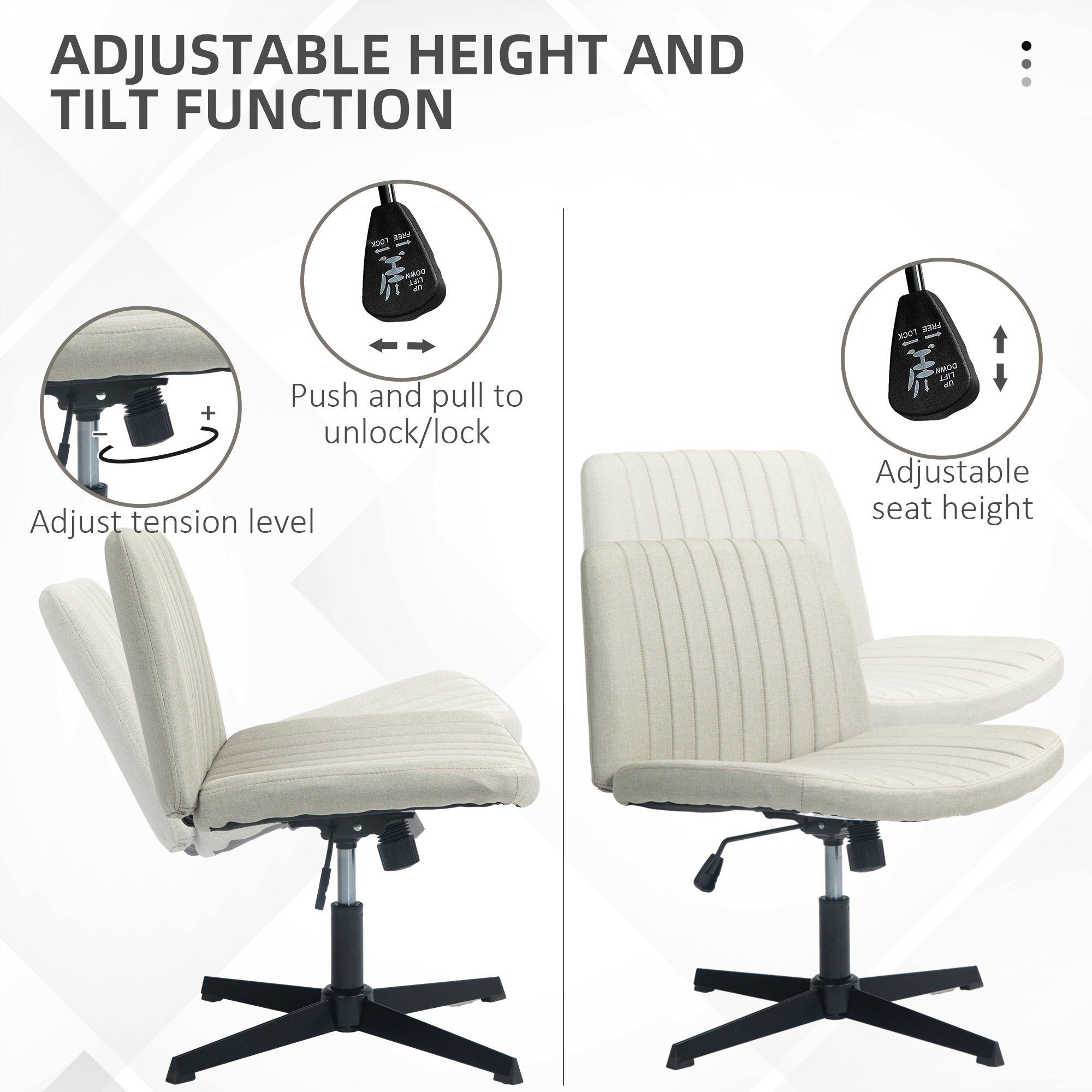 Wide Armless Office Desk Chair with Adjustable Height
