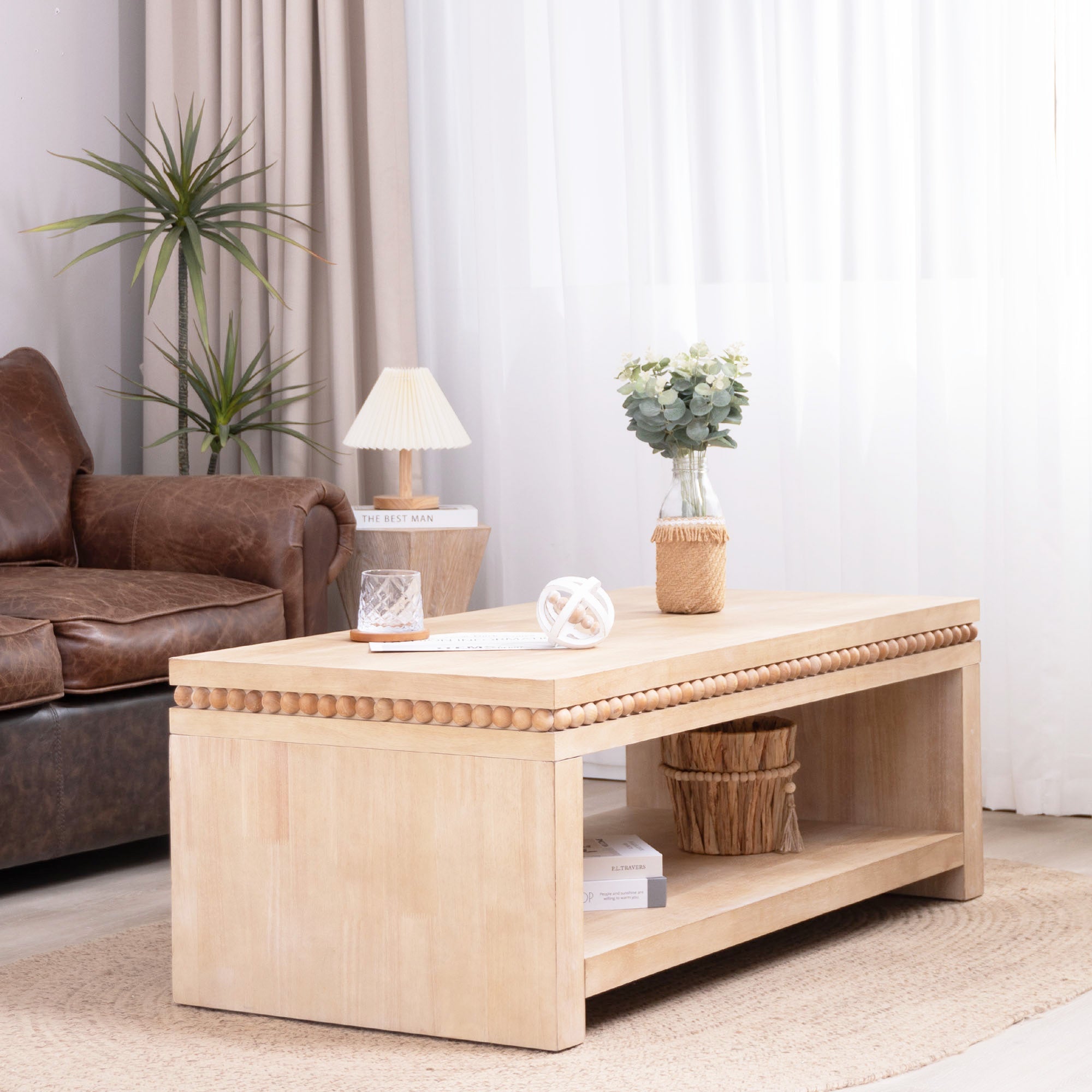 Modern Wood Coffee Table with Beaded Trim