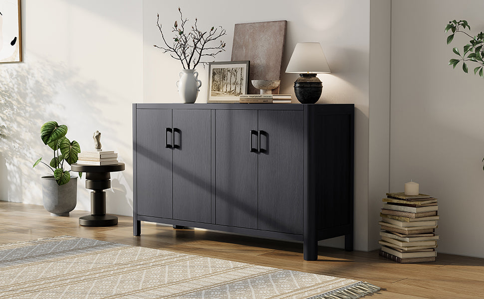 Farmhouse Style 4-Door Cabinet with Natural Distressed Finish