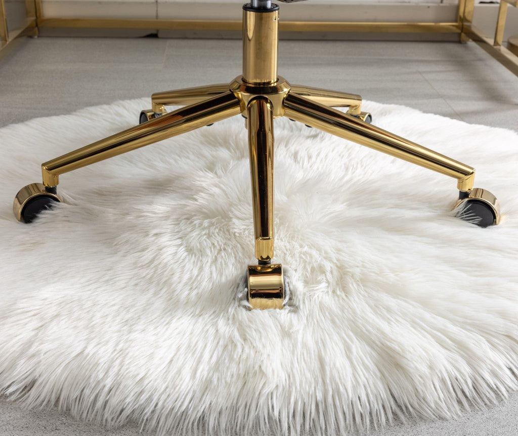 Faux Rabbit Hair Office Chair with Golden Metal Base, Adjustable Swivel