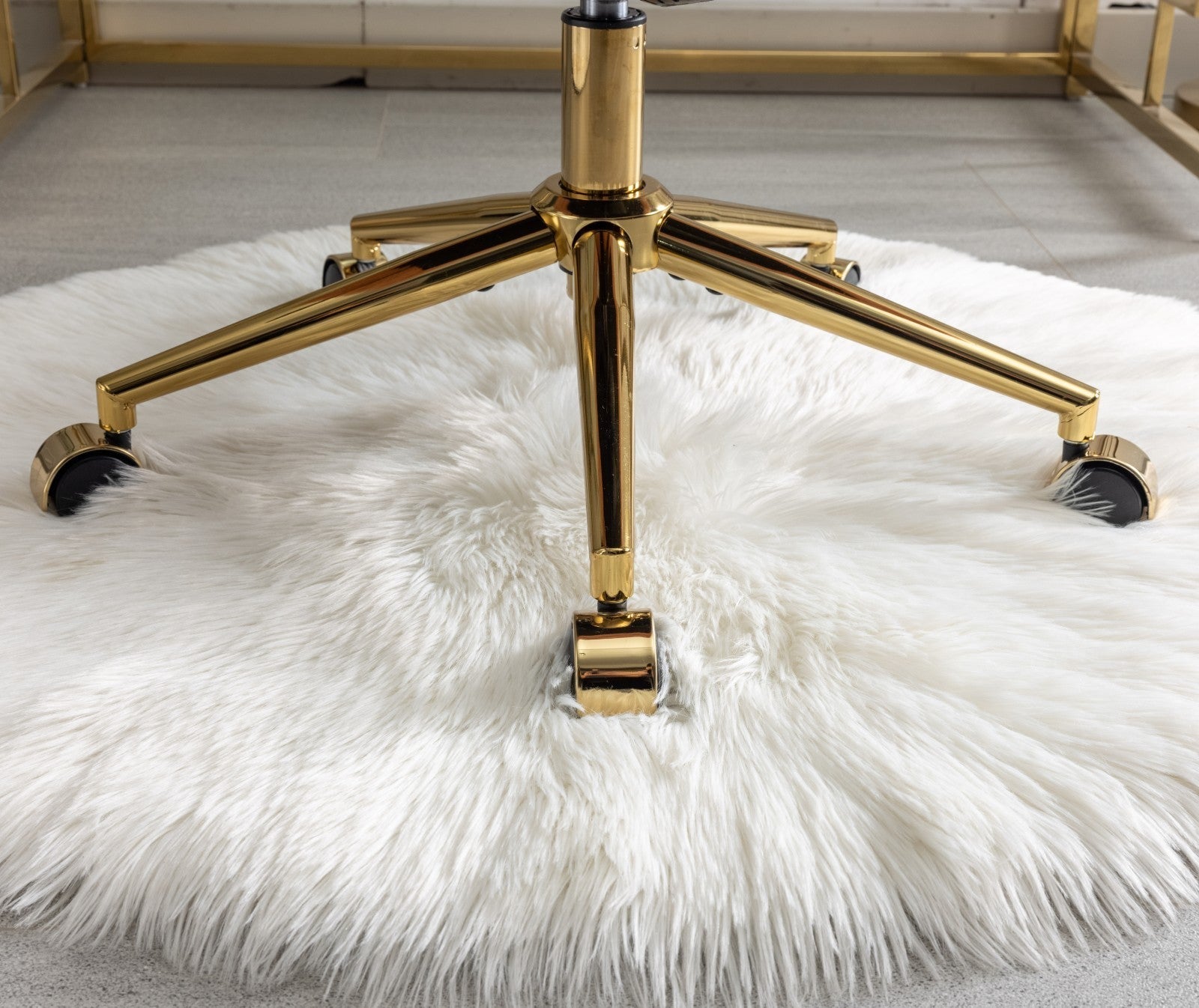 Faux Rabbit Hair Office Chair with Golden Metal Base, Adjustable Swivel