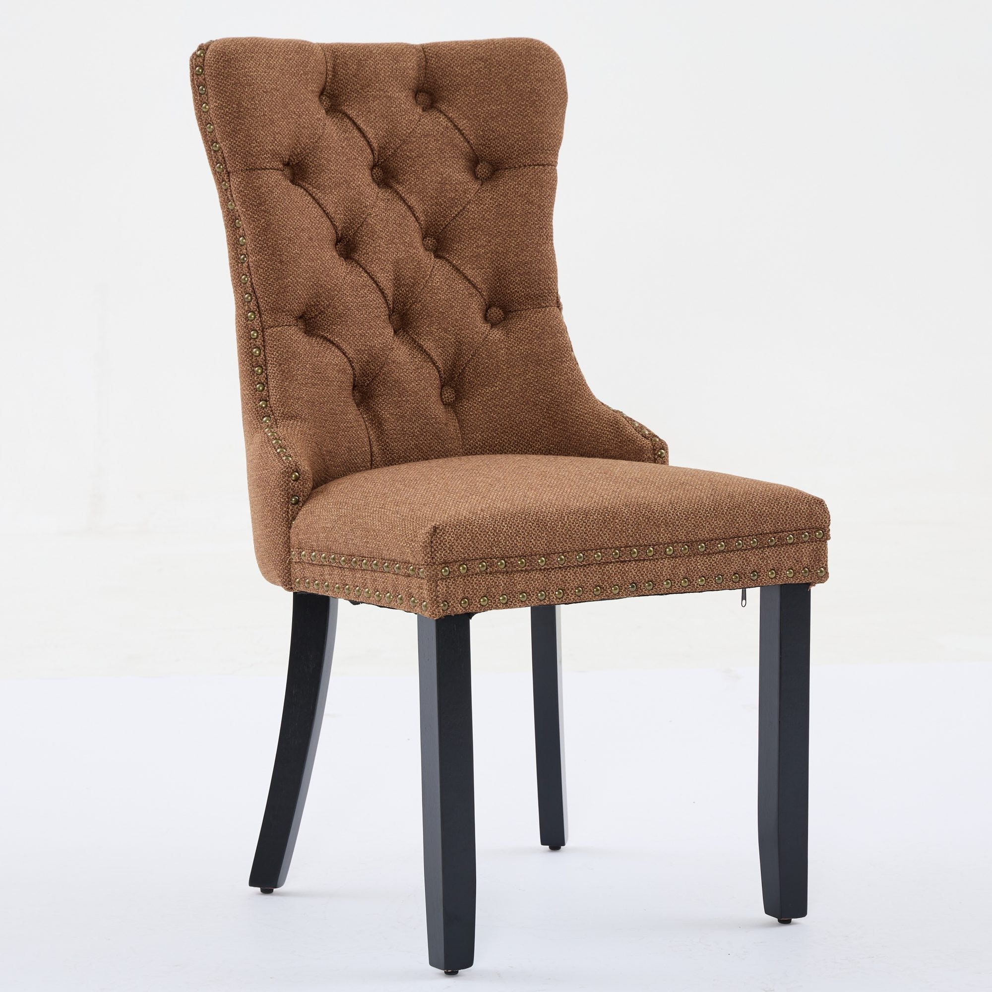 Rosewick Modern Tufted Linen Nailhead Trim Solid Wood Upholstered Dining Chair with Black Legs, Set of 2