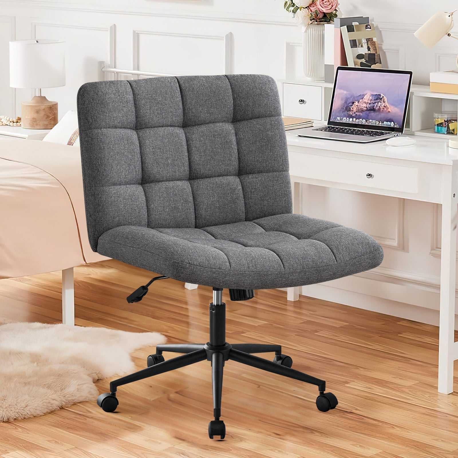 Desk Chair with Wheels, Armless Desk Chair, Adjustable Height 360° Rolling Swivel