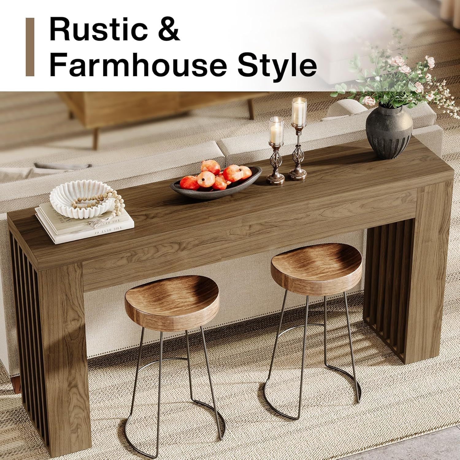 Langley Farmhouse Console Table with Vertical Slat Legs
