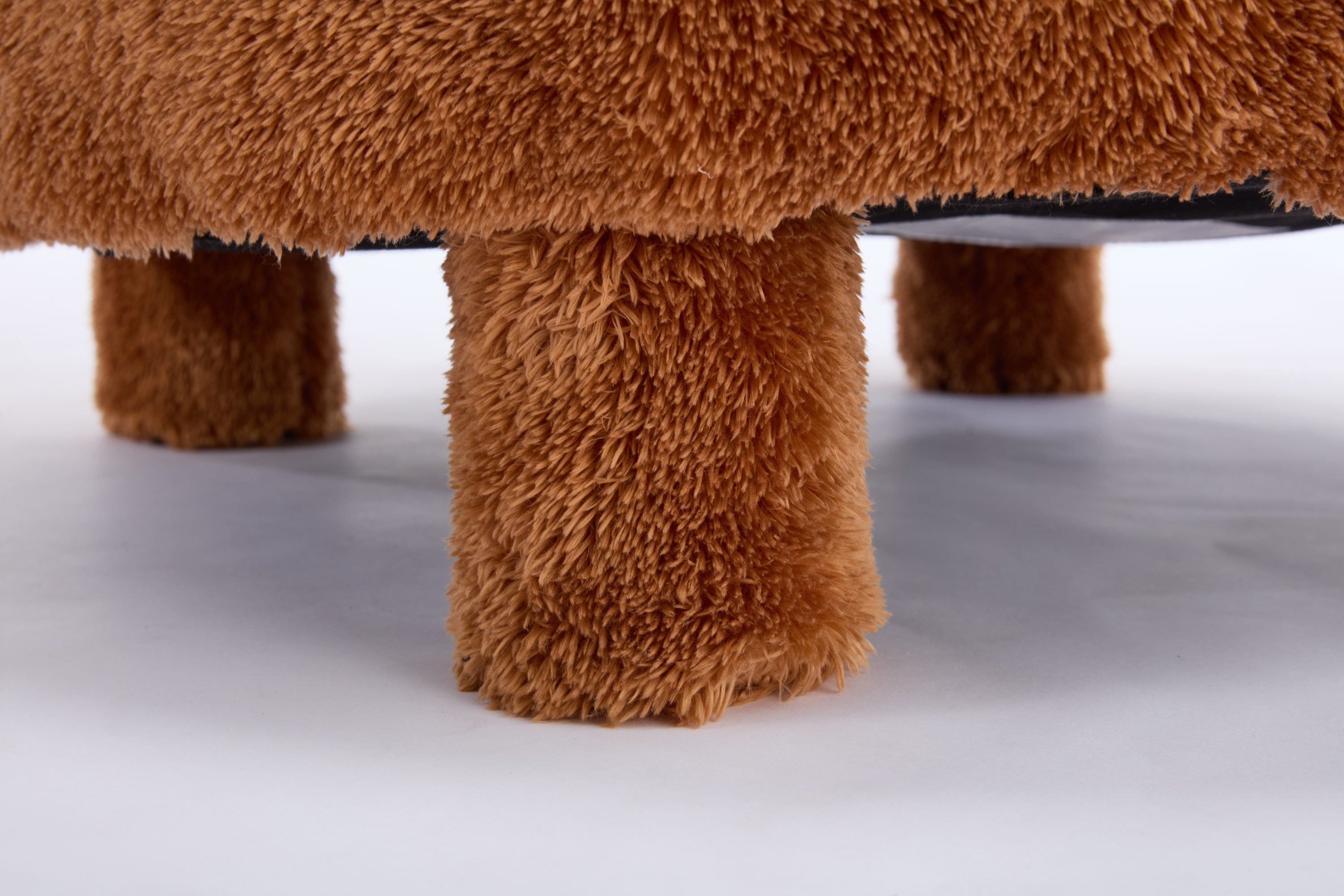 Fuzzy Armless Accent Chair with Curved Backrest and Solid Wooden Legs