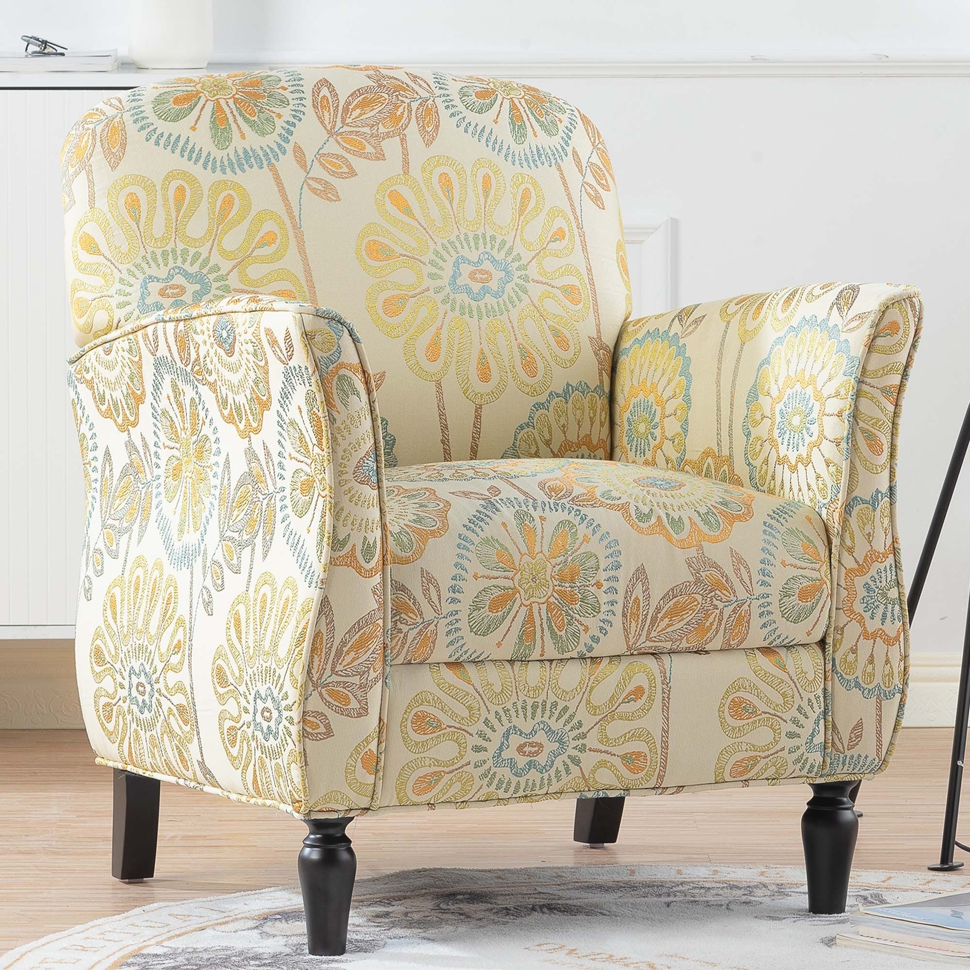 Golden Floral Accent Arm Chair