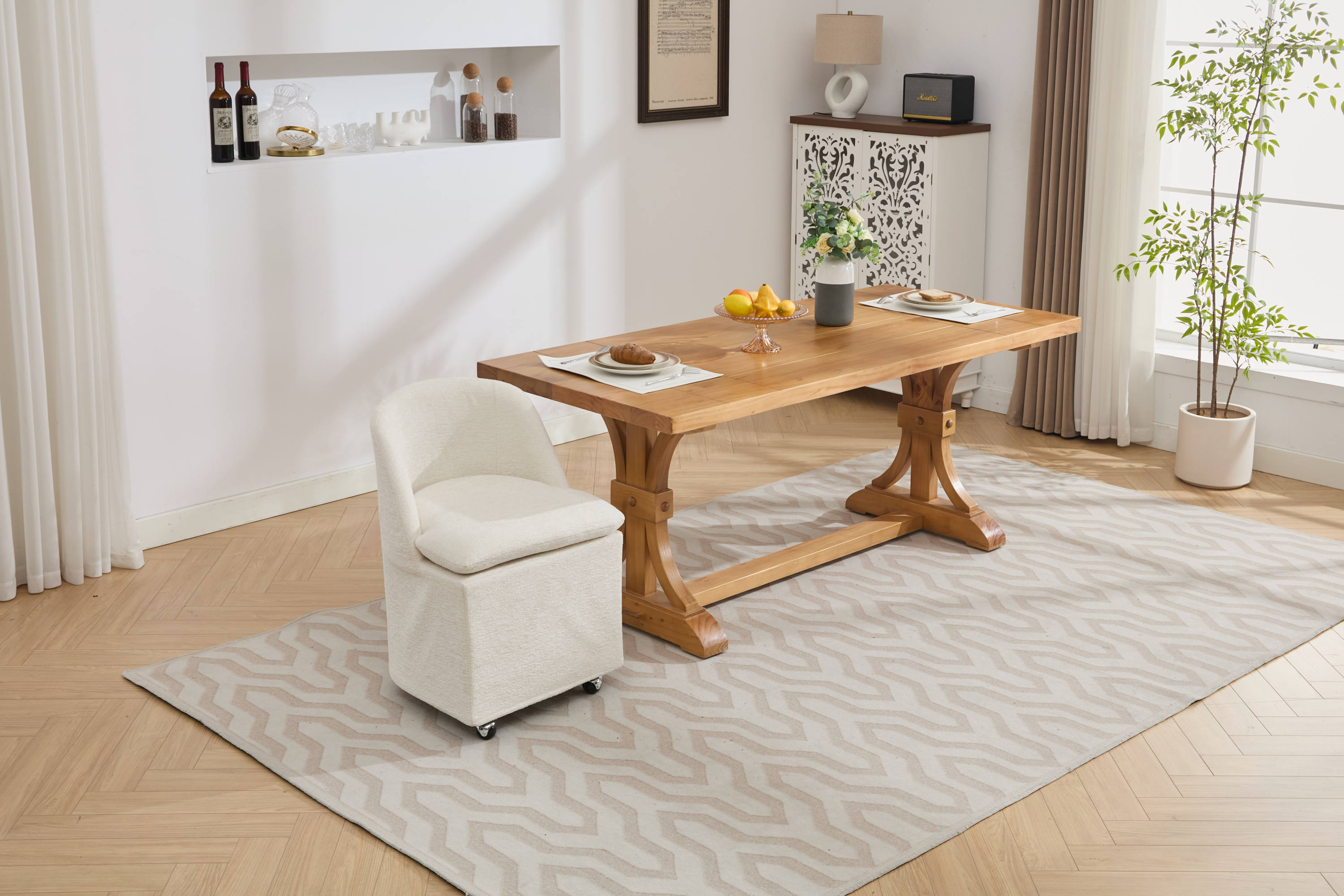 Greymont Chenille Upholstered Armless Dining Chairs With Wheels, Set of 2