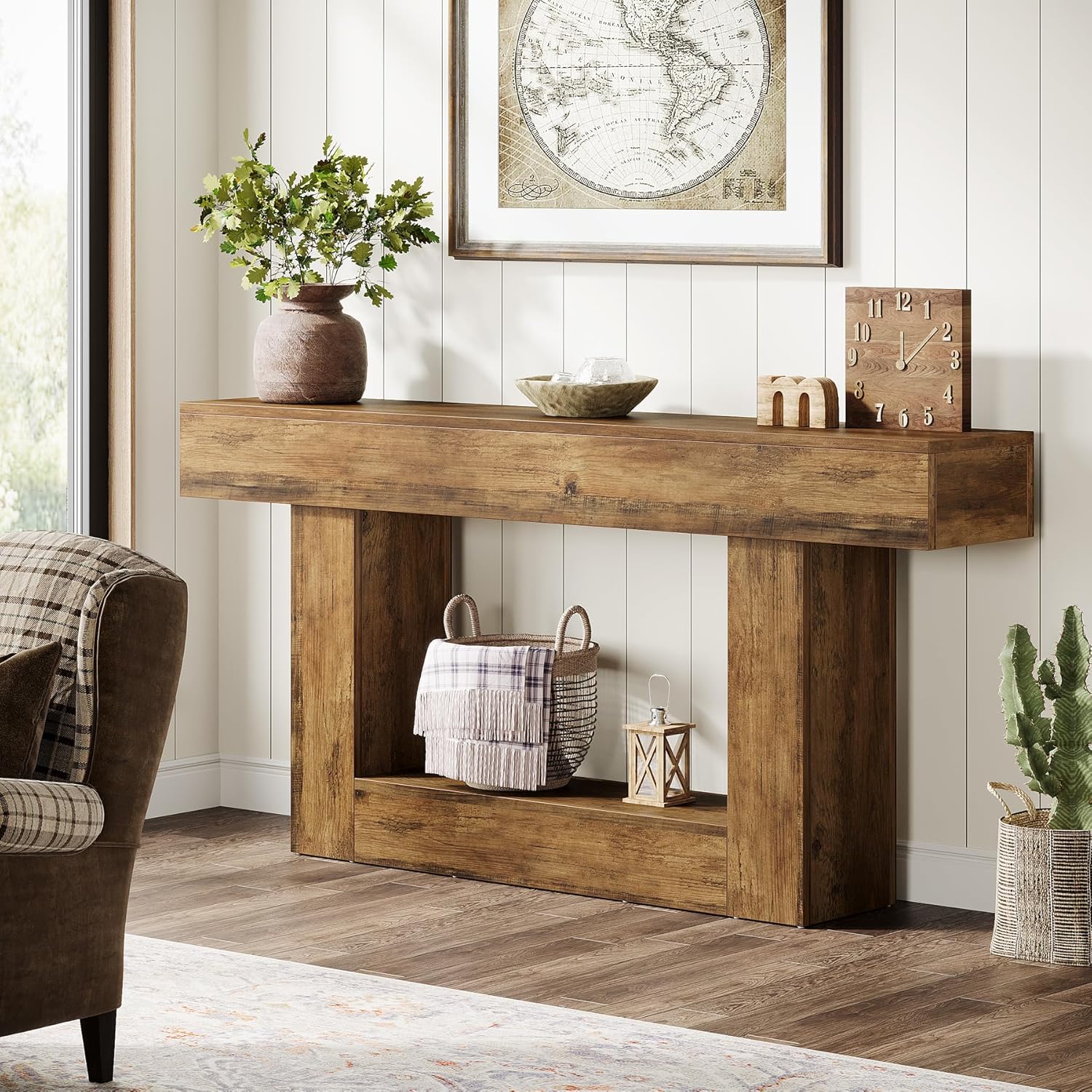 Pinehurst Farmhouse 2-Tier Entryway Table with U-Shaped Base
