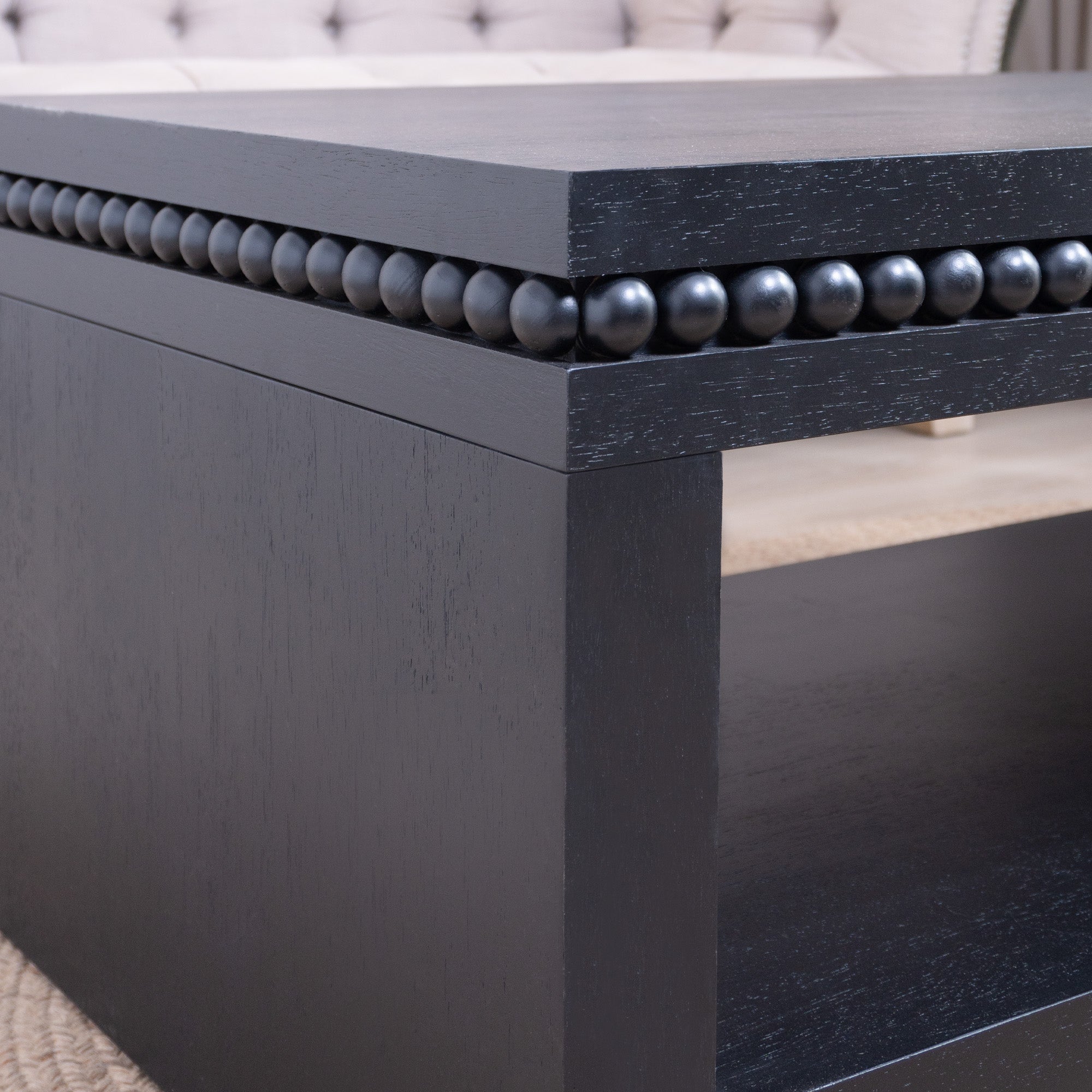 Modern Wood Coffee Table with Beaded Trim