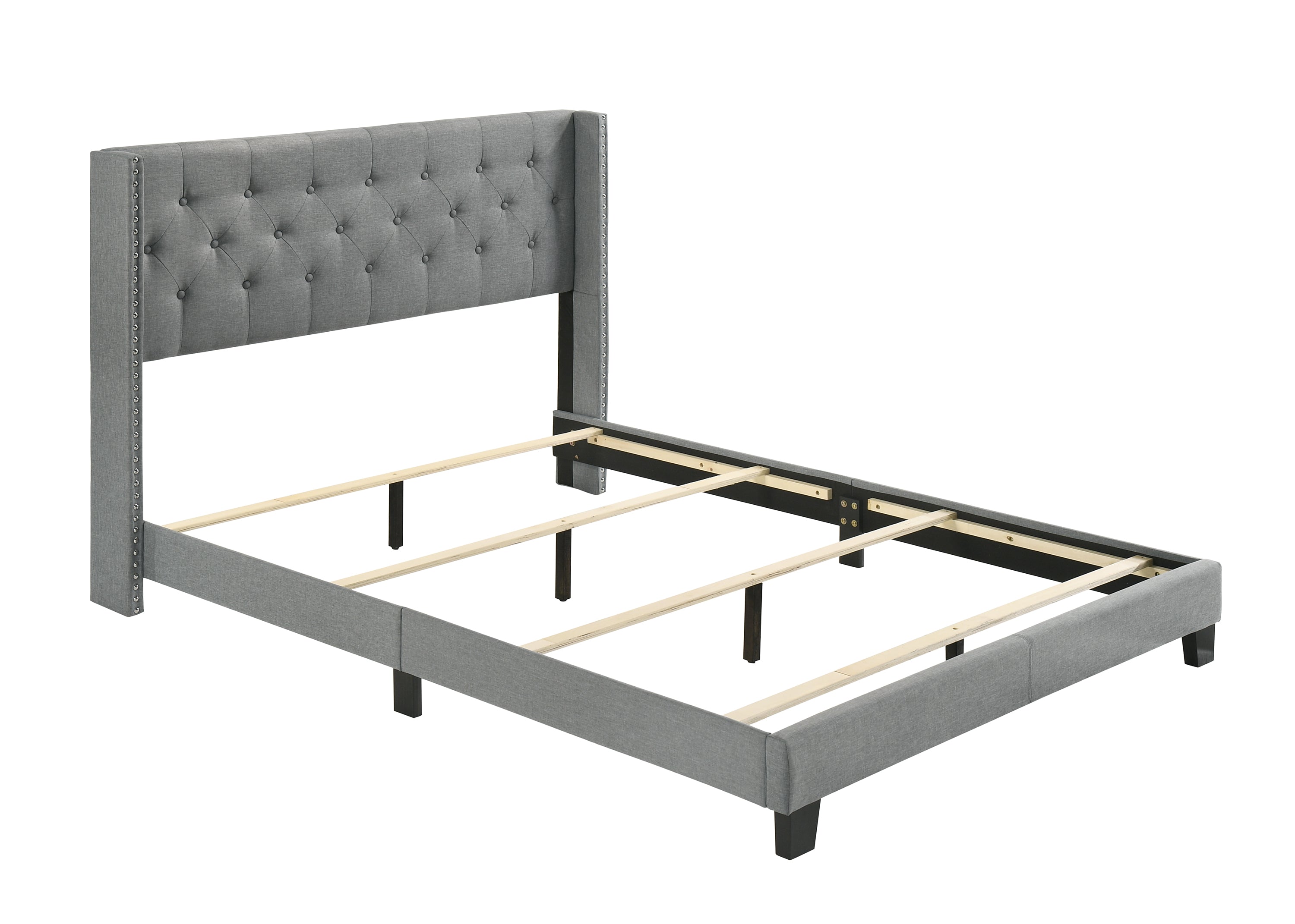 Button-Tufted Wingback Fabric Bed