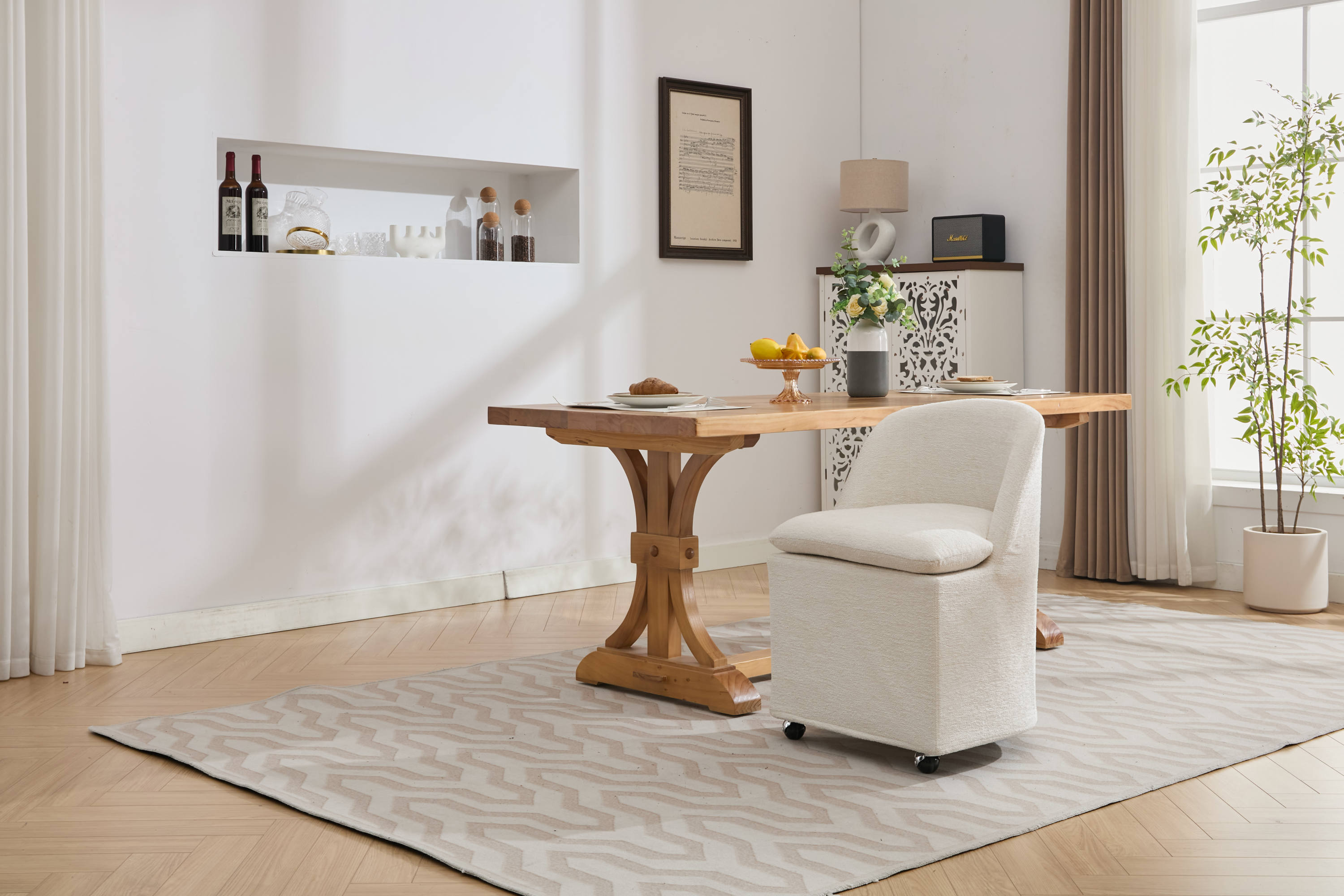 Greymont Chenille Upholstered Armless Dining Chairs With Wheels, Set of 2