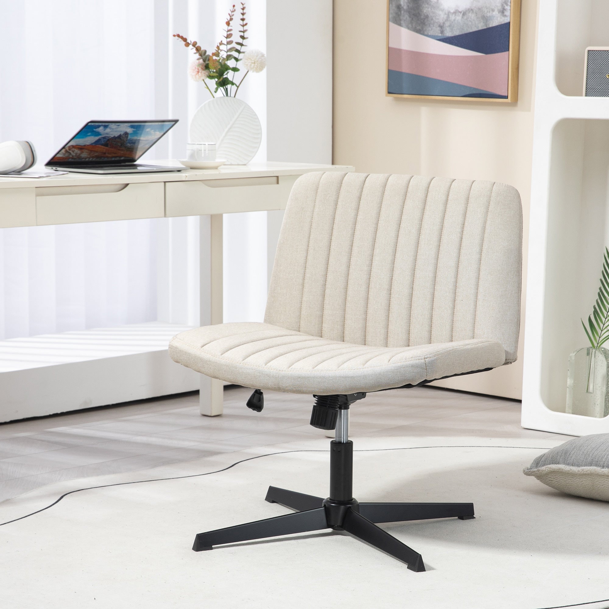 Wide Armless Office Desk Chair with Adjustable Height