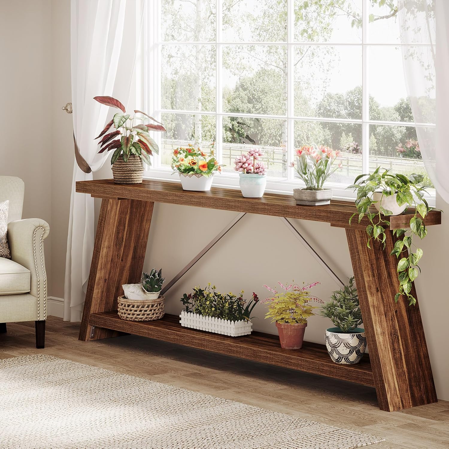 Willowford Industrial Console Table with 2-Tier Storage Shelves