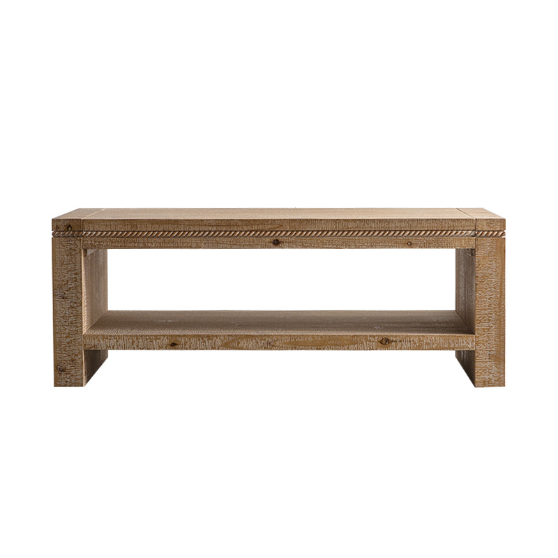 Large 2-Tier Rustic Coffee Table with Storage Shelf and Carved Detail