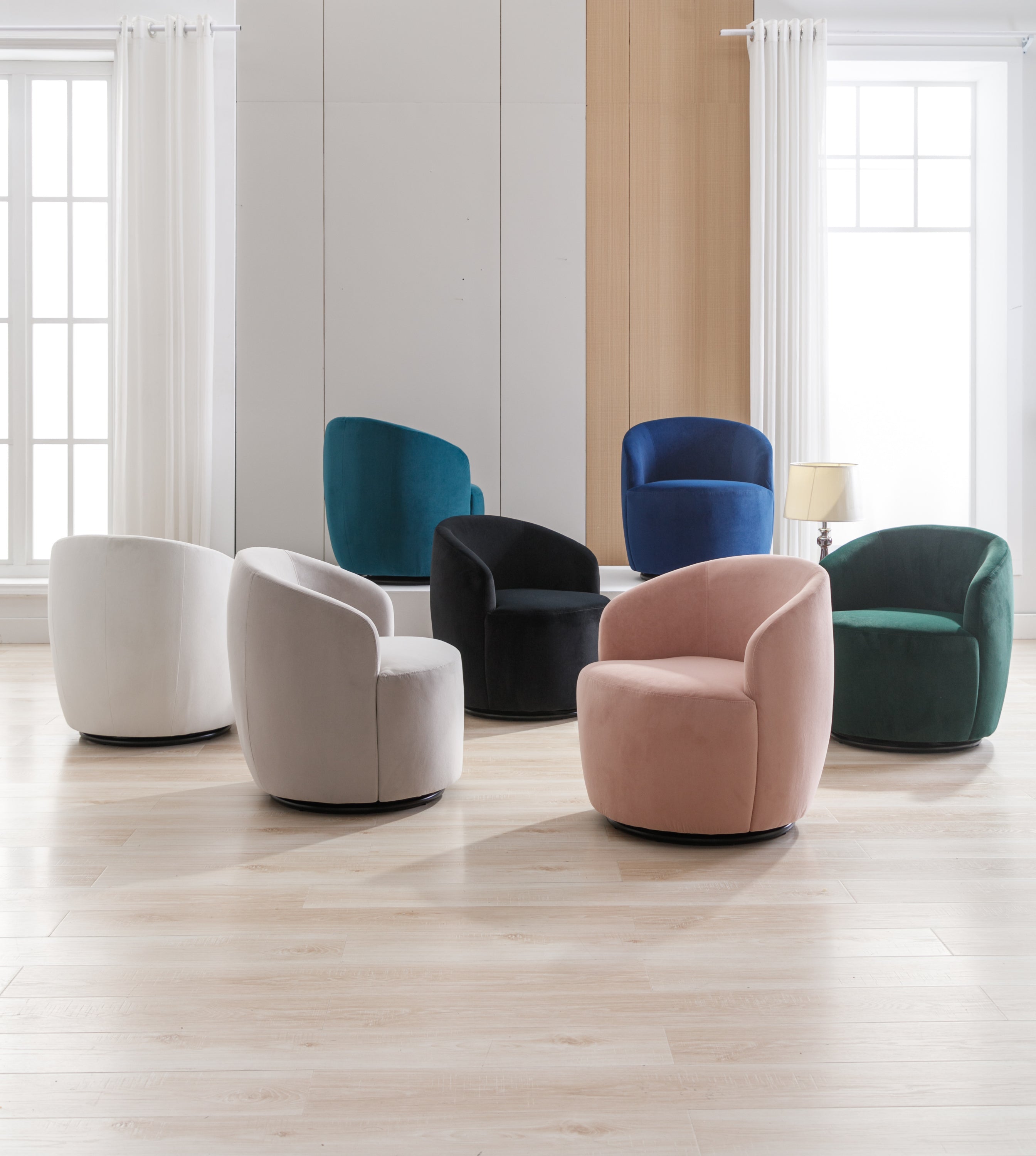 Velvet Fabric Swivel Barrel Accent Chair