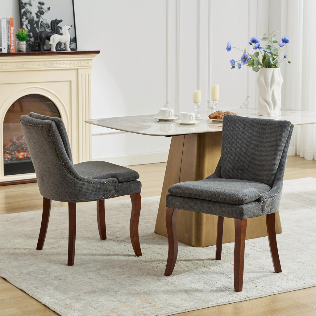 ChenilleUpholstered Dining Chairs with Curved Solid Wood Legs, Set of 2
