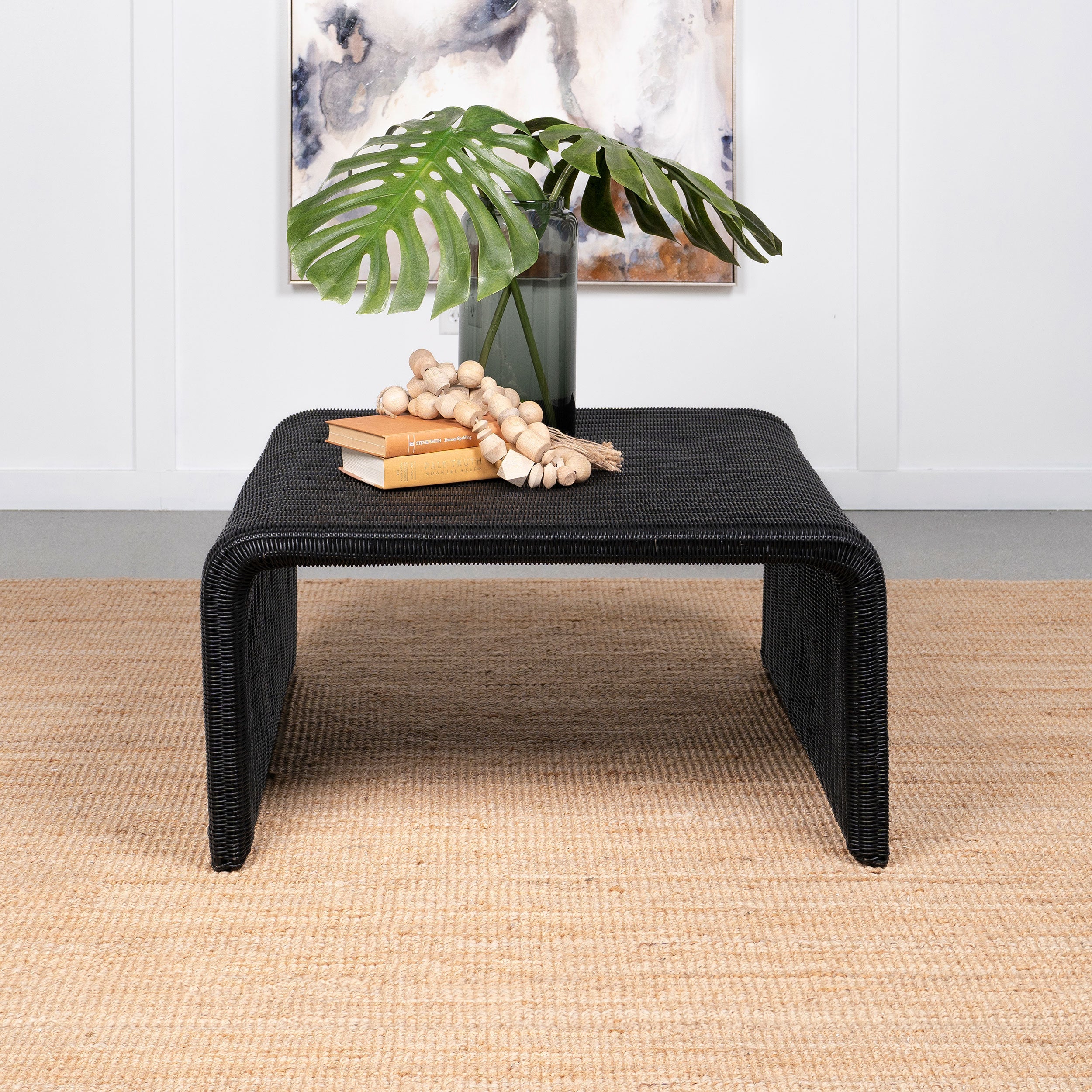 Woods Black Woven Rattan Square Coffee Table
