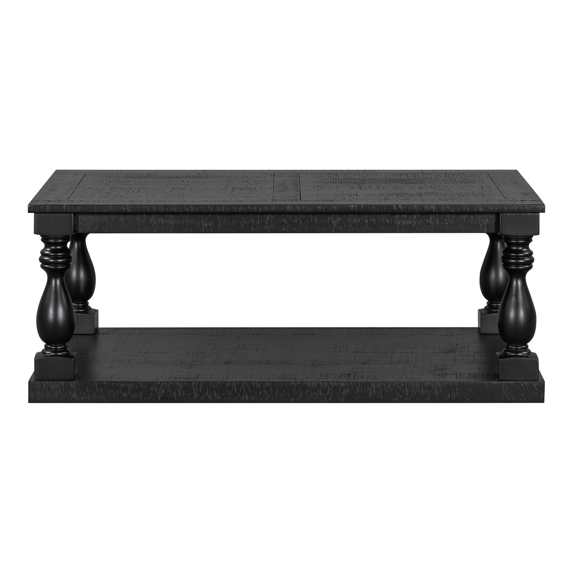Farmhouse Turned-Leg Coffee Table with Bottom Shelf