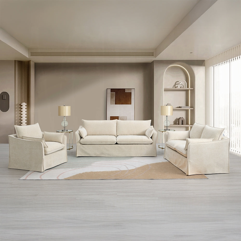 Shane Beige Linen Loveseat with Pillows